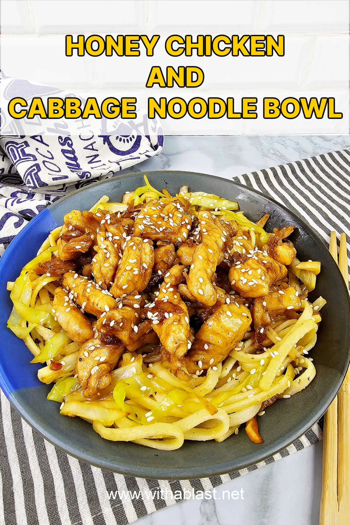 Honey Chicken and Cabbage Noodle Bowl