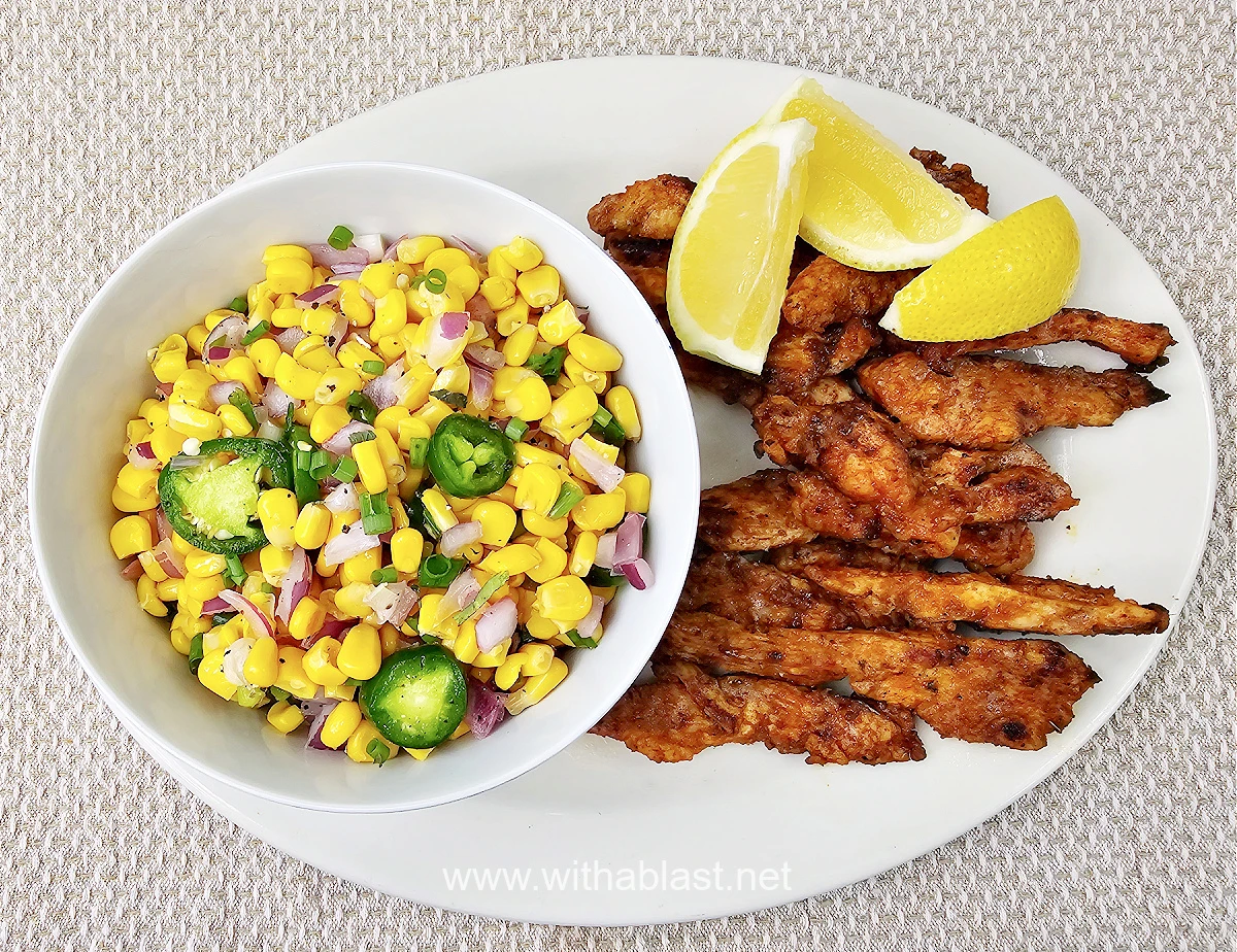 Spicy Jalapeno Corn Bowl served alongside grilled Chicken
